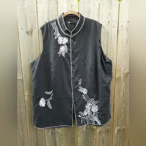 Vintage Carole Little Woman's Asian Inspired Linen Blouse Vest Top